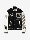 Off-white Leather And Wool Varsity Bomber In Black & White