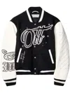 Off-white Wo Emb Bling Stars Varsity Jacket In Black