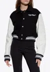 Off-white Varsity Cropped Bomber Jacket In Black