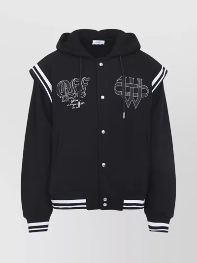 OFF-WHITE VARSITY HOODED FLEECE JACKET POCKETS