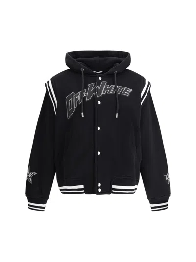 Off-white Black Varsity Sweatshirt With Press-stud Fastening And Bold Lettering