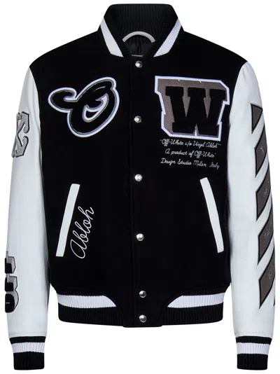 Off-white Off White™ Black And White Wool And Leather Varsity Jacket