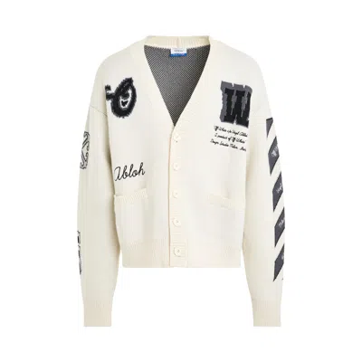 Off-white Varsity Embroidered Jacquard-knit Wool-blend Cardigan In Neutrals