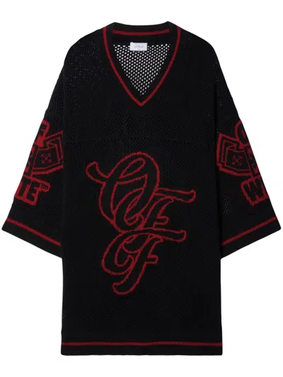 Off-white Varsity Knitted-mesh T-shirt In Black