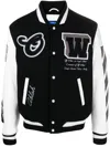 Off-white Leather And Wool Varsity Bomber In Black  