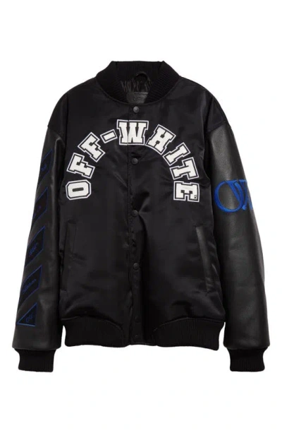 OFF-WHITE VARSITY NYLON & LEATHER BOMBER JACKET