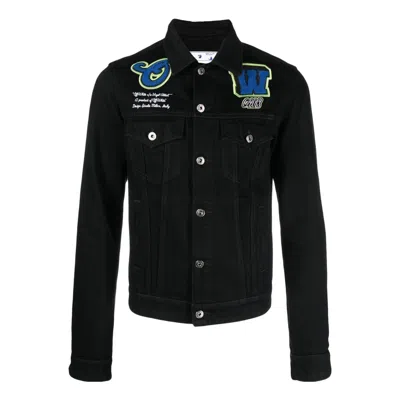 Off-white Varsity Patch Denim Jacket 'black Blue'