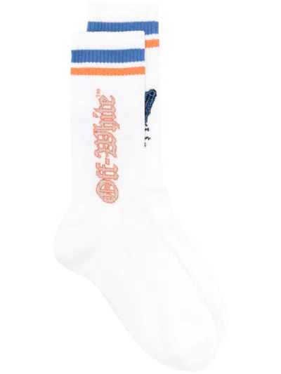Off-white Varsity Ribbed-knit Socks In White