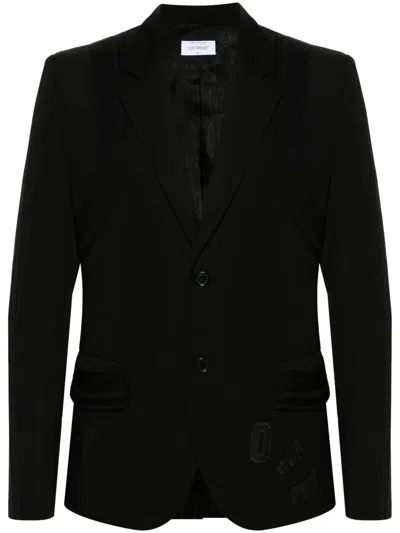 Off-white Virgin Wool Formal Vars Blazer With Logo Patch In Black