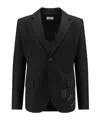 Off-white Virgin Wool Formal Vars Blazer With Logo Patch In Black