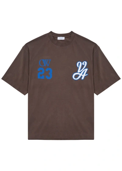 Off-white Varsity Skate Printed Cotton T-shirt In Brown