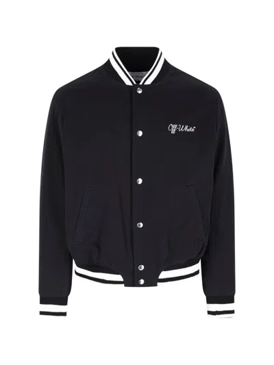 Off-white Varsity Souvenir Bomber Jacket In Black