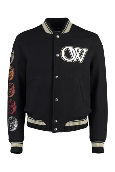 Off-white Varsity Wool Bomber Jacket In Black