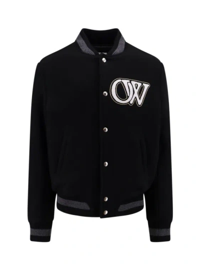 Off-white Varsity Wool Bomber With Iconic Embroidery In Black