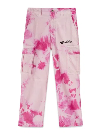 Off-white Kids' Tie Dye-print Cargo Trousers In Pink
