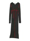 Off-white Fitted Midi Dress With Contrast Stitching In Gray
