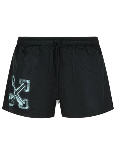 Off-white Vibe Arrow Black Polyamide Swimsuit In Black/acqua