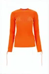 Off-white Vibrant Orange Ribbed Knit Sweater With Adjustable Ties In Orange