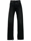 OFF-WHITE VINTAGE BLACK STRAIGHT-LEG JEANS WITH ZIPPERS AND LEATHER PATCH