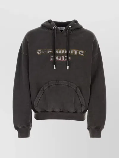 Off-white Vintage Cotton Hooded Sweatshirt With Graphic Print In Grey