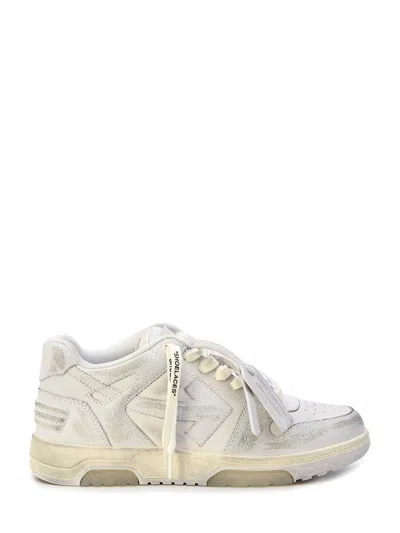 Off-white Vintage Light Grey Leather Sneakers For Men In White
