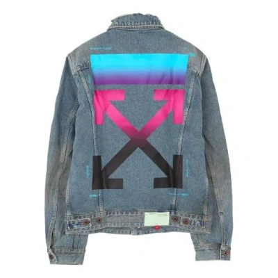 Off-white Vintage Printed Gradient Arrow Distress Denim Jacket Blue