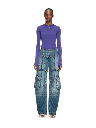 Off-white Violet Ribbed Long-sleeved Top In Purple