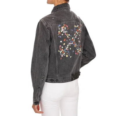 Pre-owned Off-white Virgil Abloh Logo Flower Rose Denim Jeans Jacket Grey 40 S 13747 In Grey