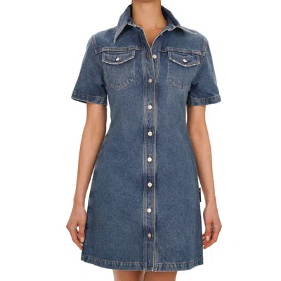 Pre-owned Off-white Virgil Abloh Logo Mini Jeans Shirt Denim Dress Blue 40 S