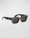Off-white Virgil Embellished Square Acetate Sunglasses In 7607 M Gold Dark Grey