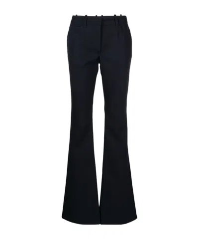 Off-white Virgin Wool Flared Trousers In Black