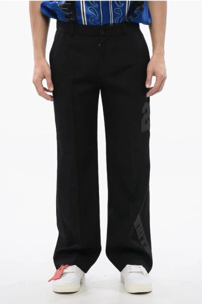 Off-white Virgin Wool Pants With 23 Embroidery In Black