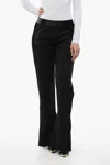 Off-white Virgin Wool Pants With Satin Trims And Ankle Slit In Black