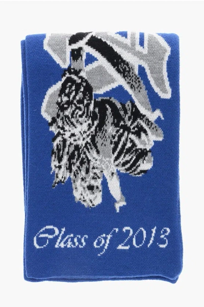Off-white Virgin Wool Scarf With Contrast Embroidery Logo In Blue