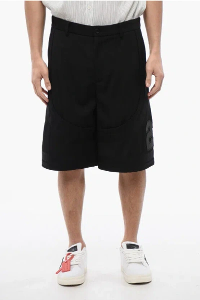 Off-white Virgin Wool Shorts With 23 Embroidery In Black