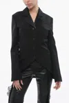 Off-white Virgin Wool Tuxedo Blazer With Satin Lapel In Black
