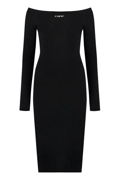 Off-white Viscose Blend Dress In Black