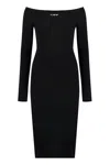 Off-white Viscose Knit Midi Dress With Logo Intarsia In Black