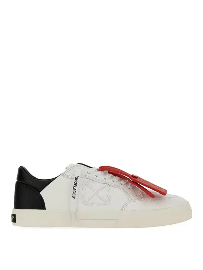 Off-white Low-top Vulcanized Leather Snakers In White Black