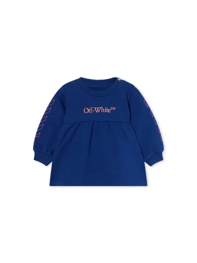 Off-white Watercolor Long-sleeved Dress In Blue