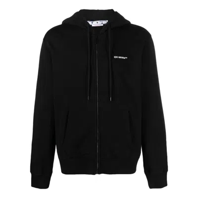 Off-white Wave Diag-stripe Zip-up Hoodie In Black