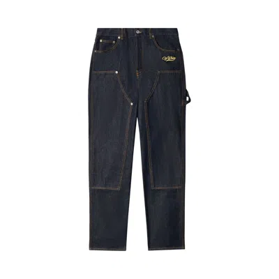 Pre-owned Off-white Wave Off Denim Skate Carpenter Pants 'indigo/yellow' In Blue