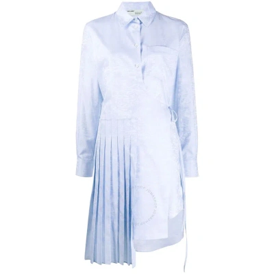 Off-white Wave Print Asymmetrical Pleated Dress In Light Blue/white In Lt Blue/white