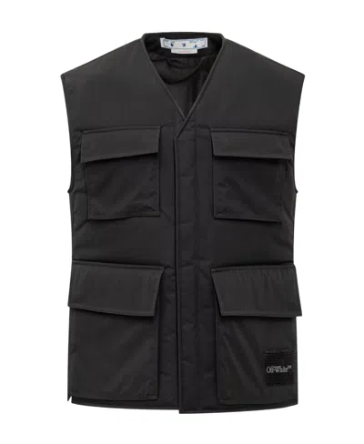 Off-white Wave Tag Padded Vest In Black
