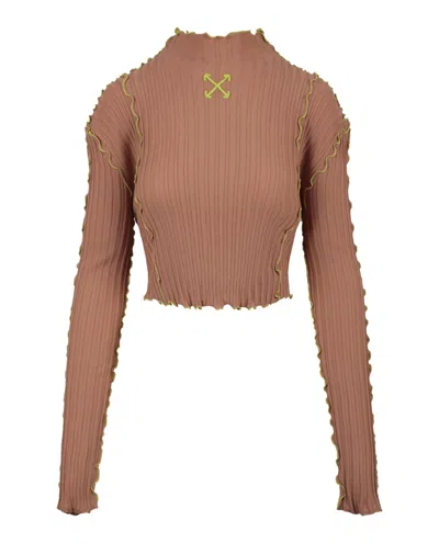 Off-white Wavy Mock-neck Crop Top In Brown