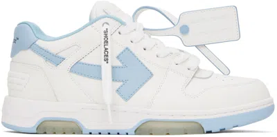 Off-white Out Of Office Leather Sneakers With Iconic Logo On The Side In Blue