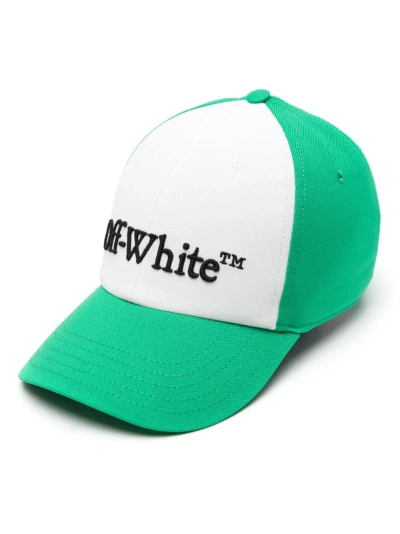 OFF-WHITE WHITE AND GREEN DRILL LOGO-EMBROIDERED BASEBALL CAP