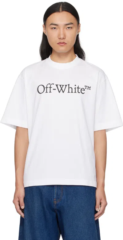 Off-white White Oversized T-shirt With Contrasting Logo Lettering Print In Cotton Man