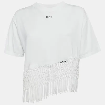 Pre-owned Off-white White Cotton Asymmetric Fishnet Hem T-shirt S
