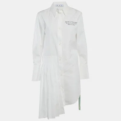 Off-white White Cotton Asymmetric Pleated Long-sleeved Shirt Dress